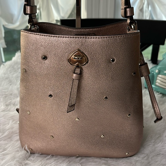 KATE SPADE NEW YORK Marti Spade Stud Small Bucket Bag - Golden Pea Metallic - Picture 6 of 16